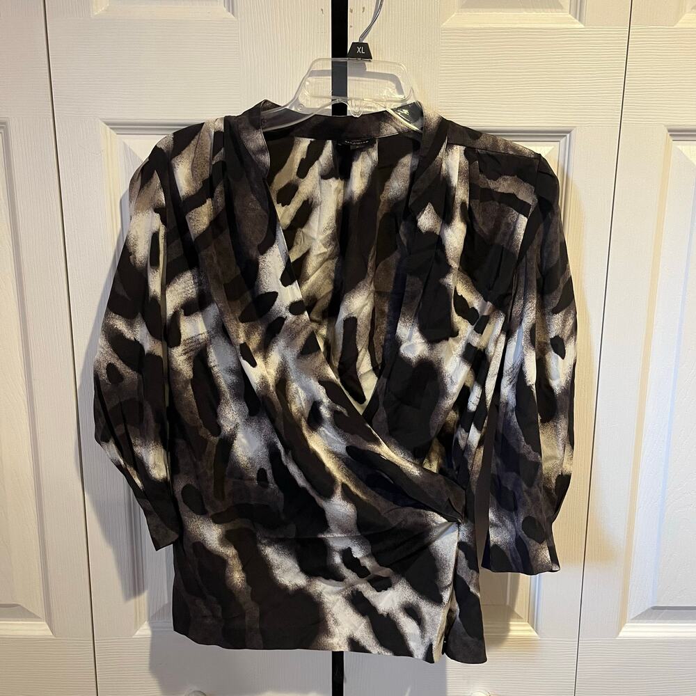 Ann Taylor Animal Print Blouse Black Brown White 8
